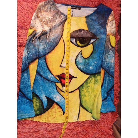 Nwt Women's Noracora Vibrant Colorful Art Front & Back Print Blouse Small - Picture 8 of 8